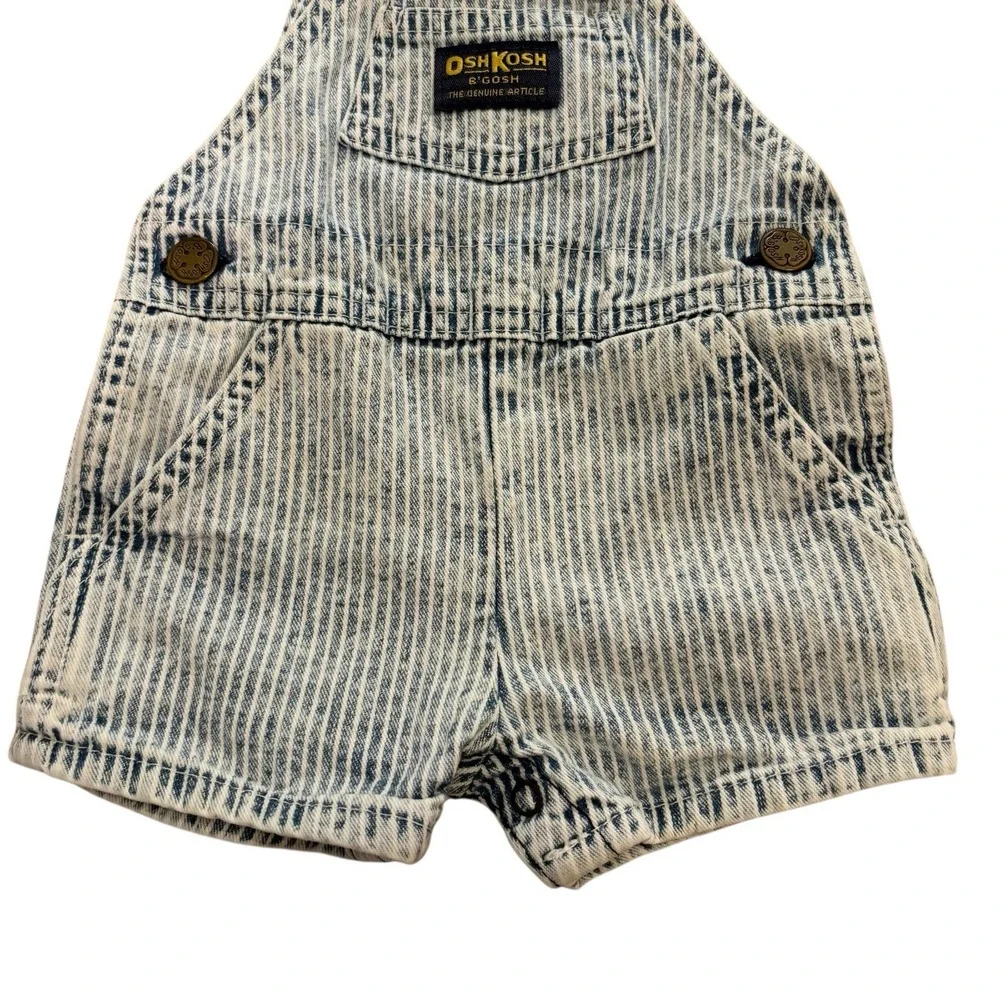 VTG USA‎ OshKosh Vestbak Bib Denim Overall Shorts Striped Size 3/6 M 1969 EUC